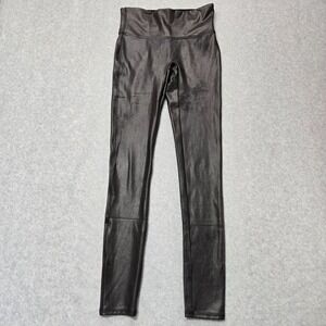 Spanx Ankle Leggings Womens Small Black Stretch‎ Faux Leather High Elastic Waist